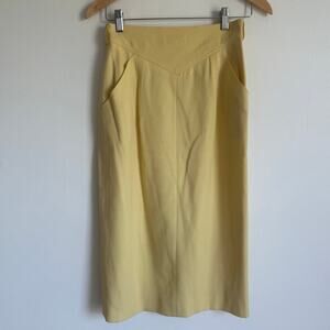 Karl Lagerfeld Made in Italy Butter Yellow Wool Pencil Skirt VTG Designer Sz 40